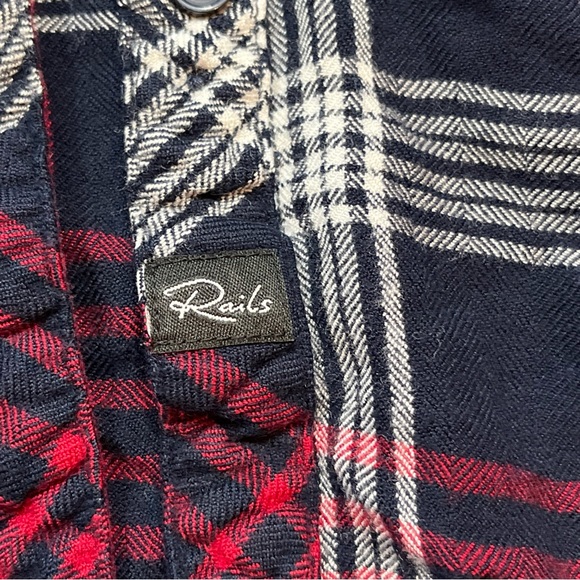 Rails RED BLUE White PLAID button up SHIRT Womens Long Sleeved collared RAYON S - Picture 13 of 15